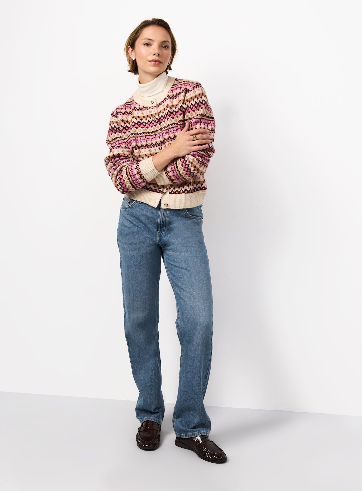 Multi-Coloured Fairisle-Style Crewneck Cardigan M - Image 2 thumbnail